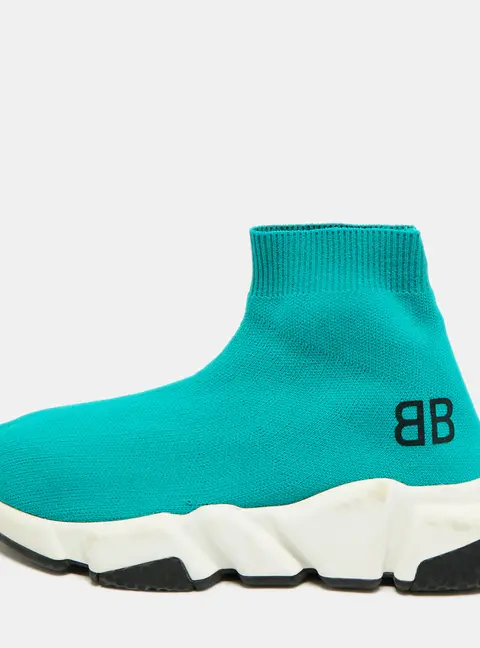 Balenciaga Speed Size 36 Turquoise Knit Fabric High Top Sneakers