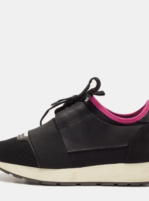 Balenciaga Race Runner Size 37 Black Mesh and Suede Lace Up Sneakers