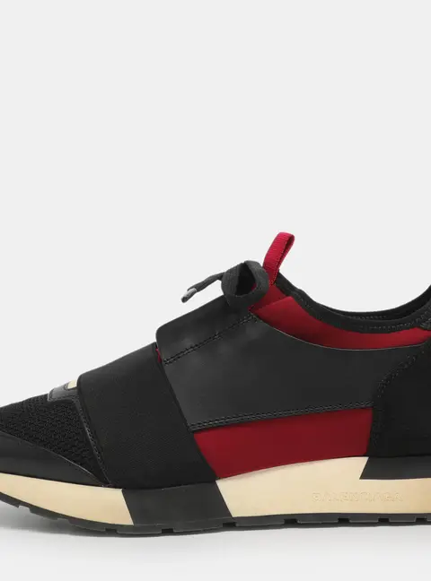 Balenciaga Race Runner Size 38 Black/Red Leather, Mesh and Neoprene Low Top Sneakers