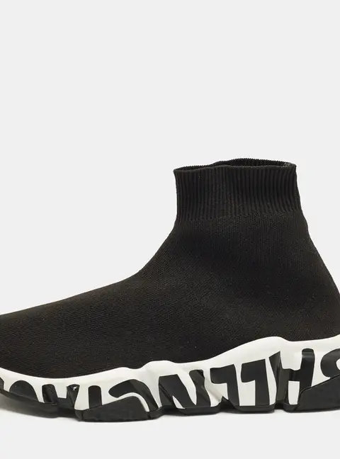 Balenciaga Speed Graffiti Size 36 Black Knit Fabric High Top Sneakers
