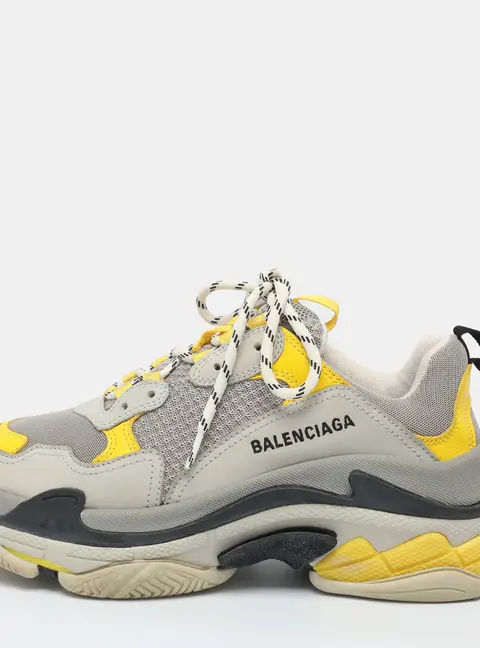 Balenciaga Triple S Size 41 Grey/Yellow Leather and Mesh Low Top Sneakers