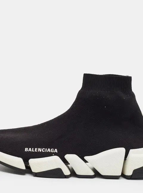 Balenciaga Speed 2.0 Size 41 Black Knit Fabric High Top Sneakers