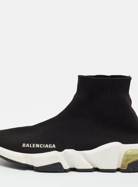 Balenciaga Speed Size 38 Black Knit Fabric High Top Sneakers