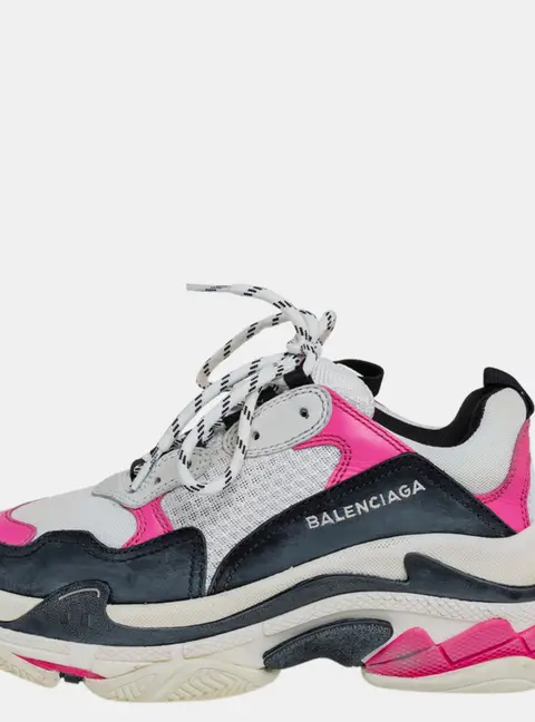 Balenciaga White/Pink Leather And Mesh Triple S Platform Sneakers Size 38