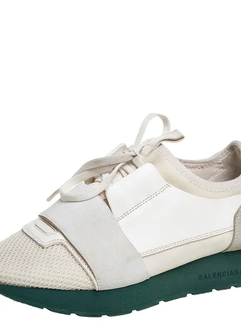 Balenciaga Race Runner Size 37 White Leather, Mesh and Suede Low Top Sneakers