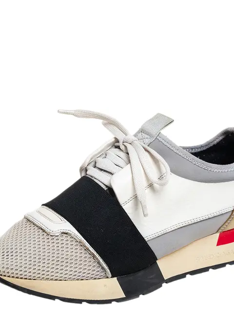 Balenciaga Multicolor Mesh And Leather Race Runner Low Top Sneakers Size 38