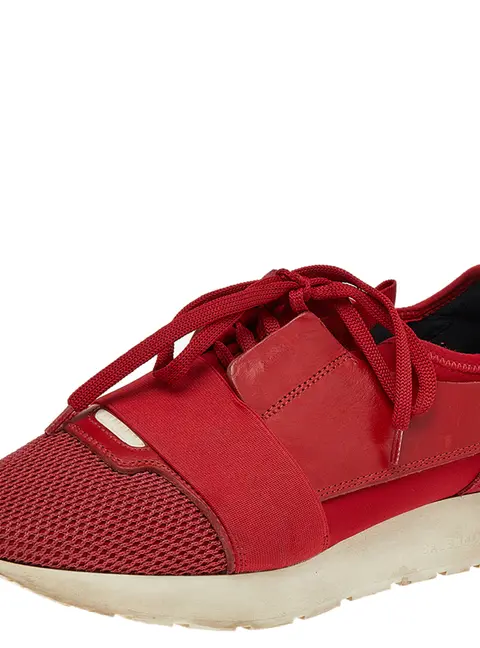 Balenciaga Red Mesh,Leather and Suede Race Runner Low Top Sneakers Size 38