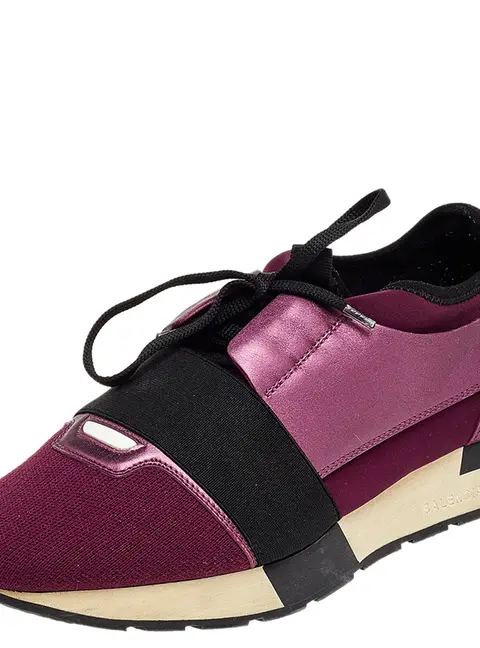 Balenciaga Burgundy/Purple Leather And Canvas Race Runner Sneakers Size 40