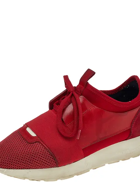 Balenciaga Race Runner Size 39 Red Leather, Mesh and Suede Low Top Sneakers