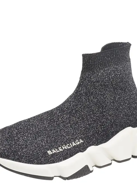 Balenciaga Black/Silver Glitter Knit Fabric Speed Trainer Sneakers Size 35