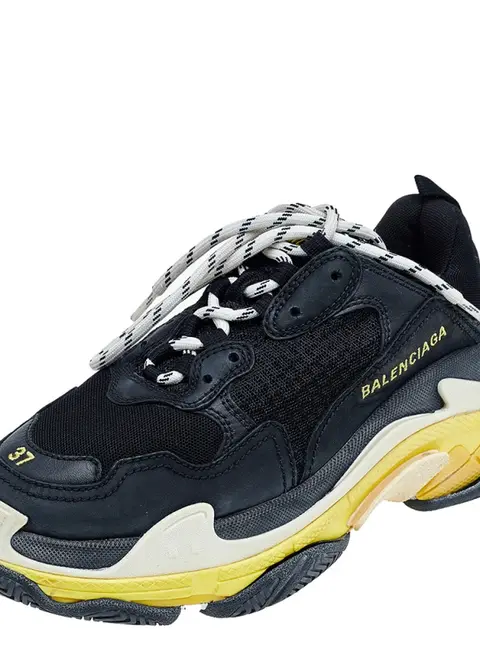 Balenciaga Black /Yellow Leather And Mesh Triple S Clear Sneakers Size 37