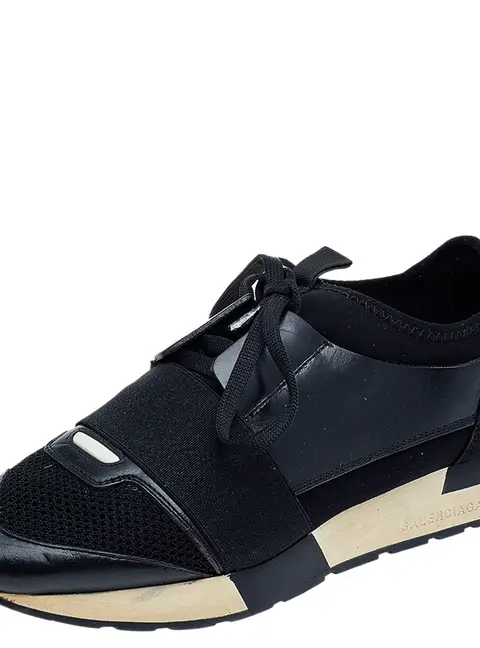 Balenciaga Black Leather And Mesh Race Runner Sneakers Size 39