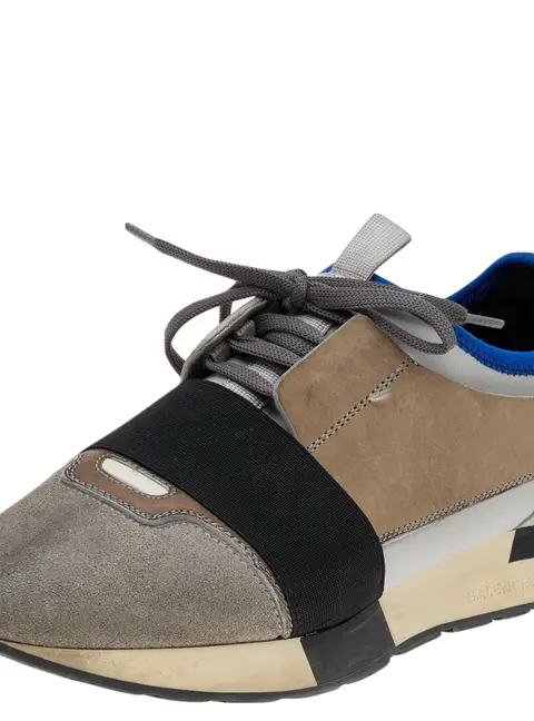 Balenciaga Grey Leather And Suede Race Runner Low Top Sneakers Size 39