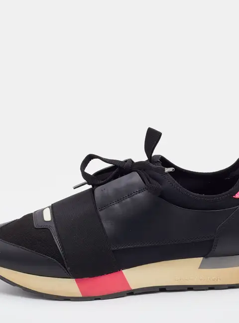Balenciaga Race Runner Size 40 Black Knit Fabric and Leather Low Top Sneakers