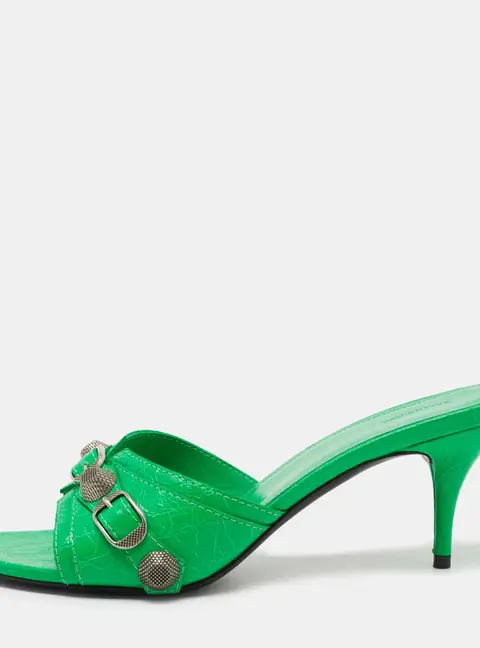 Balenciaga Neon Green Leather Cagole Slide Sandals Size 39
