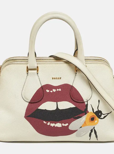 Bally White Leather Berekely Lip Print Bag