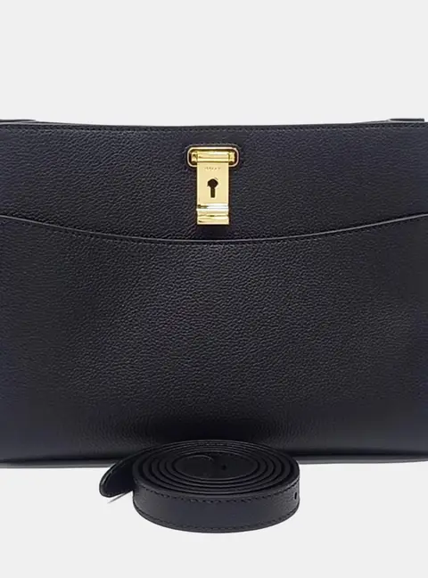 Bally Lock Me One Size Black Grained Leather Tote Bag