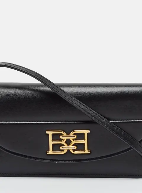 Bally B-Chain Black Leather Wallet On Chain