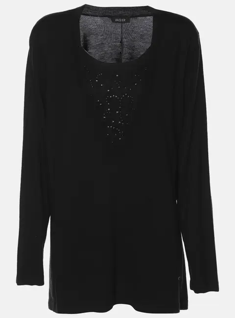 Basler Black Wool Knit V Neck Sweater XXL