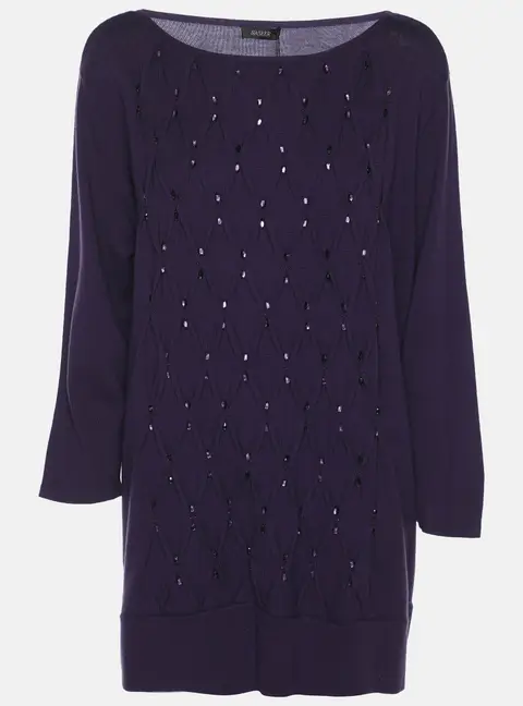 Basler Purple Stretch Knit Diamond Crystal Embellished Sweater XL