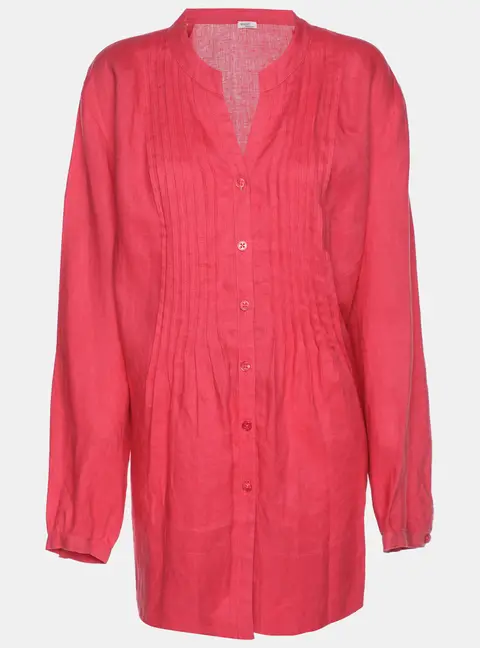 Basler Red Linen Pintuk Plain Long Sleeve Shirt L