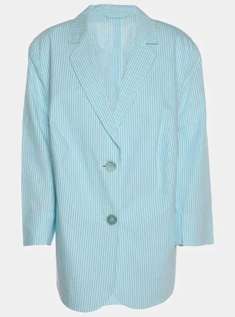 Basler Light Blue Stripe Cotton Blend Single Breasted Blazer XXL
