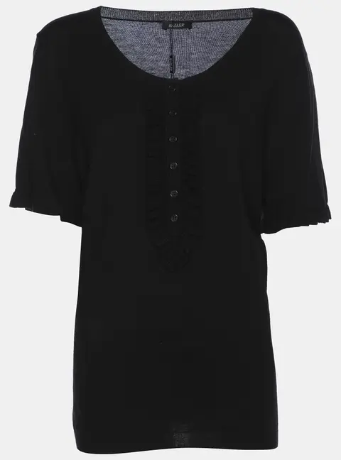 Basler Black Stretch Knit Ruffle Detail Top XL