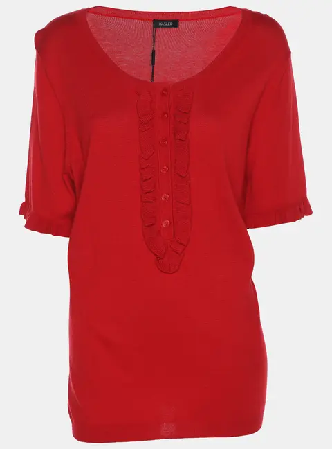 Basler Red Stretch Knit Ruffle Details Top XL