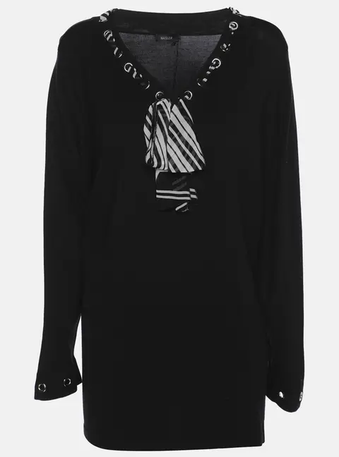 Basler Black Jersey Drawstring Neck Tie Sweatshirt XL