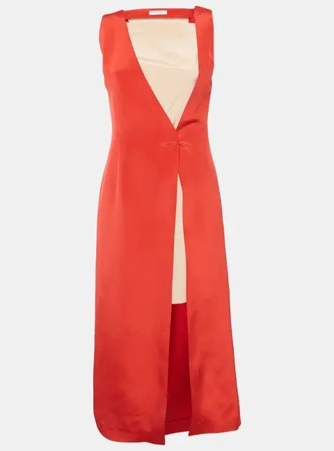 Barbara Casasola Red Silk Sleeveless Midi Dress S