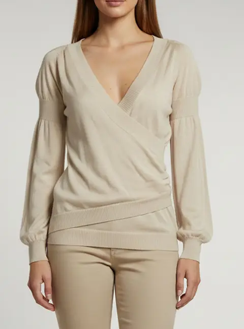 Barbara Bui Beige Knit Long Sleeve Draped Top M