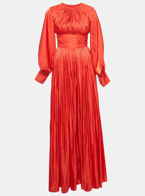 Baruni Red Tafetta Draped Long Sleeve Gown S