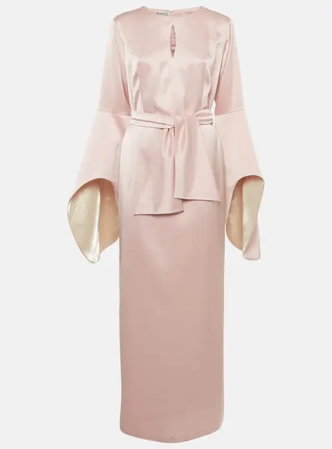 Baruni Pink Satin Sleeve Detail Belted Alchemilla Maxi Dress XL