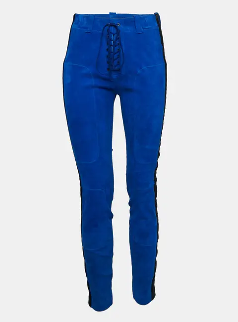 Ben Taverniti Blue Velvet Trim Suede Lace-Trim Unravel Project Trouser M