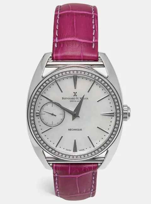 Bernhard H. Mayer Mecanique BH30 CW Mother Of Pearl Dial Stainless Steel Embossed Leather Diamond Women's Wristwatch 44 mm
