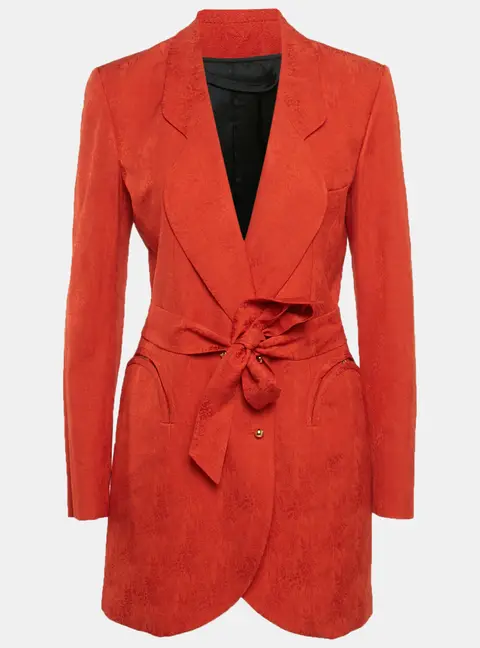 Blaze Orange Jacquard Gold Button Detail Blazer S