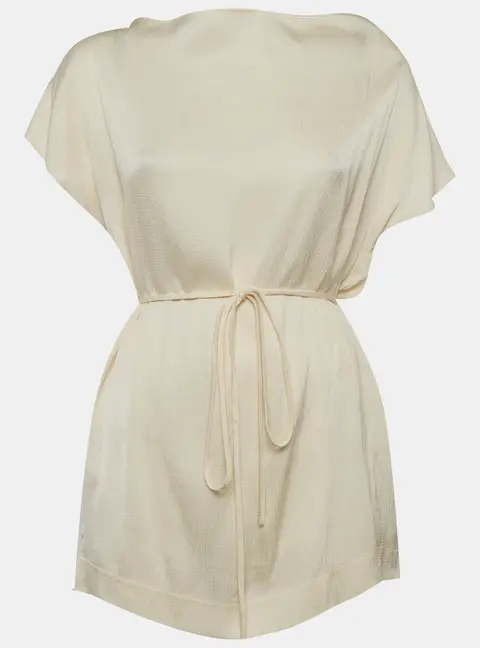 Bondi Born Cream Crinkle Satin Split Shoulder Ardea Top XS
