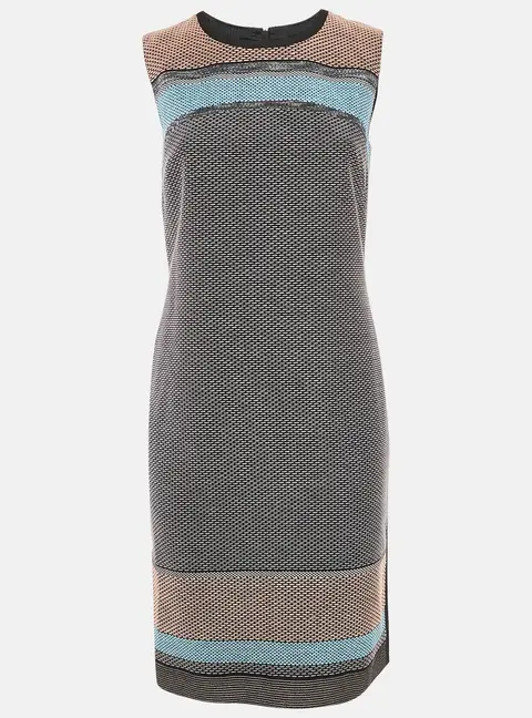 Boss By Hugo Boss Black/Blue Textured Cotton Blend Short Dress S