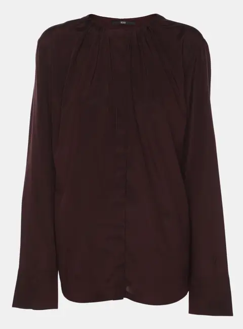 Boss By Hugo Boss Dark Burgundy Satin Long Sleeve Shirt L