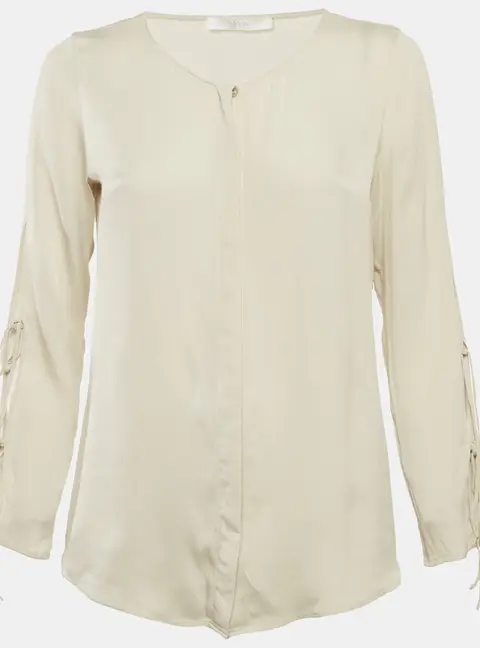 Boss By Hugo Boss Off-White Crepe Button Front Blouse L