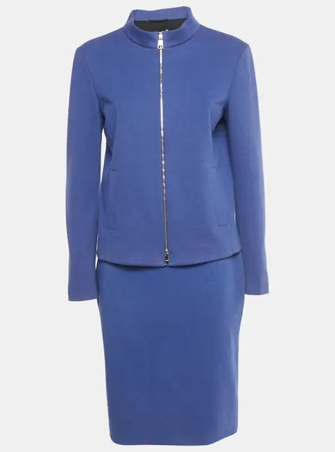 Boss By Hugo Boss Blue Houndstooth Wool Skirt Suit M