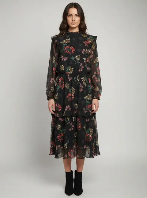 Boss By Hugo Boss Navy Blue Floral Print Crepe Amoreh Dress L