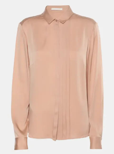 Boss By Hugo Boss Peach Satin Long Sleeve Pleated Shirt M