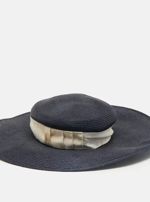 Borsalino Blue Wide Brim Paglia Panam Hat M