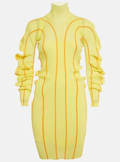 Bottega Veneta Yellow Spiral Stripe Knit Mini Dress S
