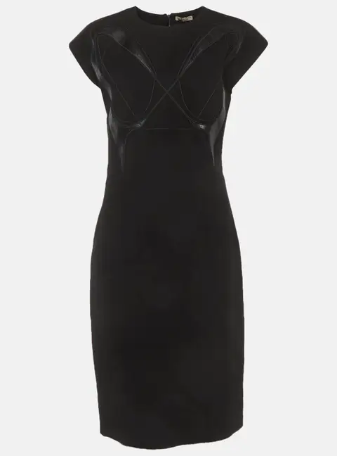 Bottega Veneta Black Crepe Leather Applique Mini Dress M