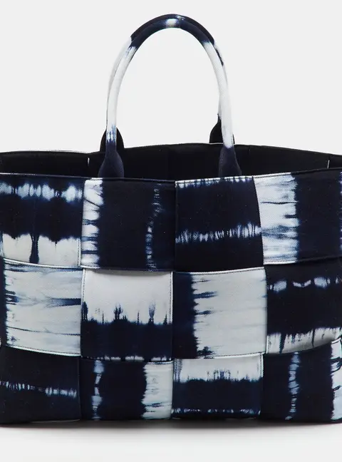 Bottega Veneta Navy Blue/White Canvas Large Arco Tote