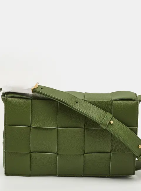 Bottega Veneta Cassette Medium Green Intrecciato Leather Shoulder Bag