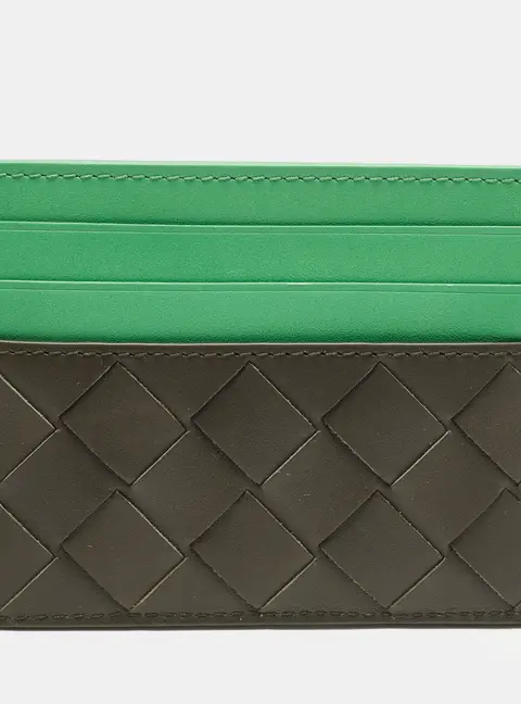 Bottega Veneta Green/Olive Green Intrecciato Leather Card Holder