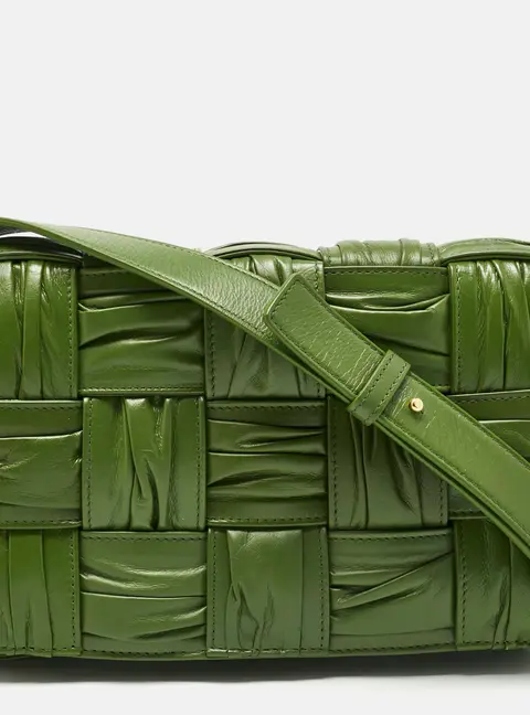 Bottega Veneta Green Plisse Intreccio Leather Cassette Shoulder Bag